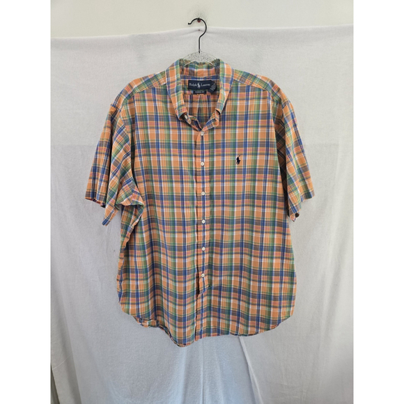 Ralph Lauren Short Sleeve Light Cotton Orange Green Plaid Shirt. Mens Size XXL - Picture 1 of 7